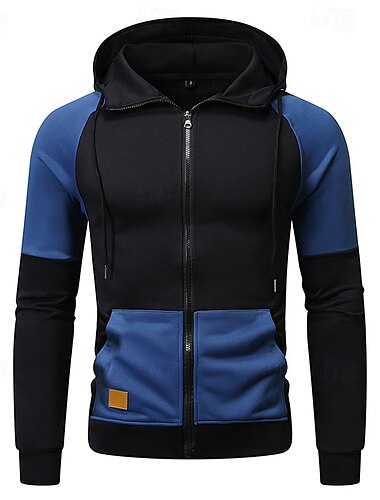  Homens Moletom Full Zip Hoodie Vermelho Azul Marron Verde Cáqui Com Capuz Bloco de cor Patchwork Bolsos Desportos e Ar livre Diário Feriado Poliéster Roupa de rua Básico Casual Primavera Outono Roupa