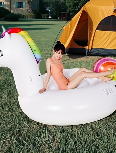  Aufblasbares schwimmendes Einhorn, Strand, Camping, Foto-Requisite, aufgeblasenes riesiges Pferd, Pool-Float, Schwimmtier für 2–3 Personen, große Größe, geeignet für Poolpartys für Erwachsene,
