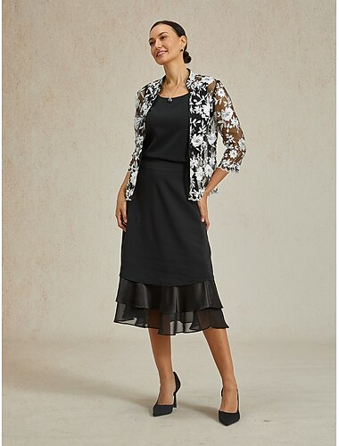  Per donna Linea A Elegante Moda Midi Misura del girovita medio Gonne Volant Stratificato Inelastico San Valentino Capodanno Nero Primavera Chiffon
