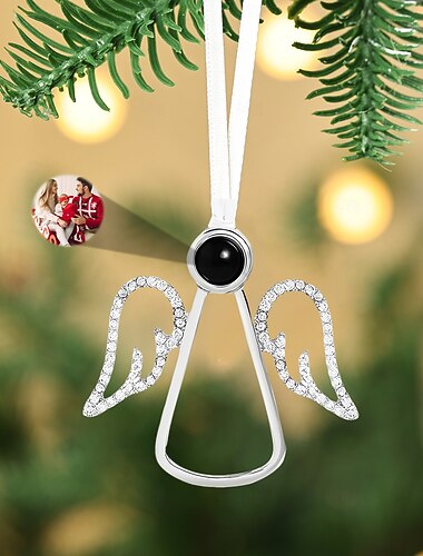  Adorno de proyección de ángel con foto navideña personalizada, regalo conmemorativo con imagen personalizada, decoración colgante para árbol de Navidad, regalo de Navidad para ella/él/familia