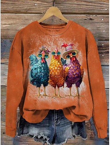 Damen Pullover Sweatshirt Grafik Tier Mode Lässig Langarm Rundhalsausschnitt Reguläre Oberteile Straßen Tägliche Kleidung Lässiger Druck Weiß Orange Herbst Winter   Damen Pullover Sweatshirt Grafik Tier Mode Lässig Langarm Rundhalsausschnitt Reguläre Oberteile Straßen Tägliche Kleidung Lässiger Druck Weiß Orange Herbst Winter
