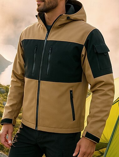  Per uomo Giacca a Vento Giacca softshell Inverno All'aperto Patchwork Calore Termico Impermeabile Antivento Top Nero Verde Cachi Grigio
