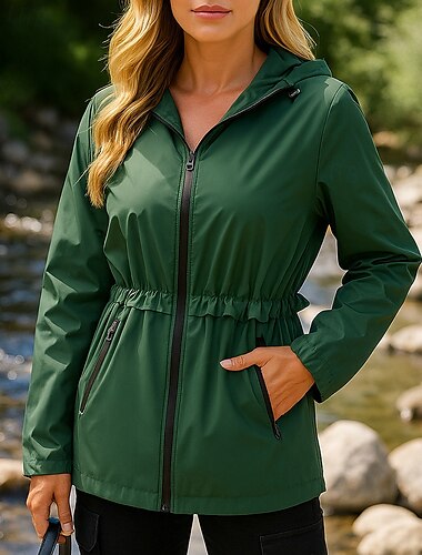  女性用 ハイキング ジャケット レインコート トレンチコート アウトドア 防水 防風 ライトウェイト ハイキングの服装 ハイキングウェア 冬 秋 トップス キャンプ / ハイキング / ケイビング ランニング ホワイト ダークグリーン グリーン