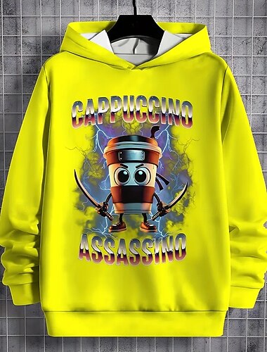  Pojkars casual hoodie med tung tung tung saur roligt abstrakt tryck långärmad vår höst mode streetwear barn 4-12 år huva utomhus daglig normal passform