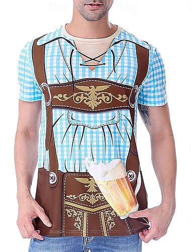  Oktoberfest Lederhosen-trykk T-skjorte Bayersk München Tysk Graphic Til Herre Voksne Karneval Oktoberfest øl 3D-utskrift Fest Fritid / hverdag