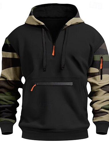  Pánské Kapuce Mikina se zipem na čtvrtletí Rubínově červená Vodní modrá Oranžová Trávová zelená Šedá Kapuce maskování Slátanina Kapsy Sporty a outdoor Denní Dovolená Polyester Šik ven Základní Na