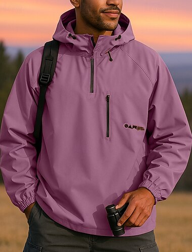  Men's Hiking Jacket waterproof jacket Half-Zipped Sweatshirt Outdoor Waterproof Windproof Hiking Outfits Hiking Clothes Spring Autumn / Fall Jacket Hunting Climbing Running Solid Color Black Purple