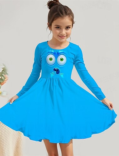  Mädchen' 3D Katze Kleid Langarm Sommer Frühling Urlaub Täglich Ferien Prinzessin Schön Süß Kinder 4-12 Jahre Freizeitkleid A Linie Kleid Knielang Normale Passform