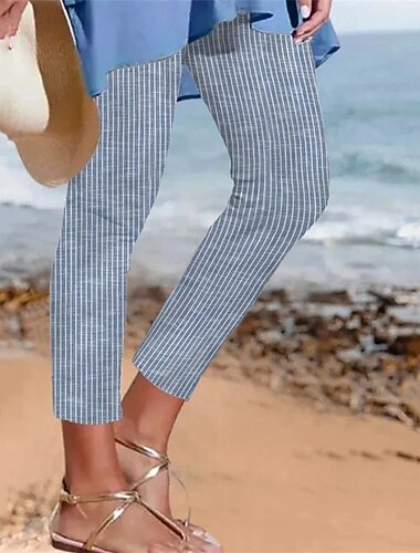  Per donna Pantaloni Leggings Streetwear Casual Lunghezza intera Vita Alta A righe Elastico in vita Stampato Traspirabilità Confortevole Elasticizzato Vacanza Streetwear Abbigliamento quotidiano Blu