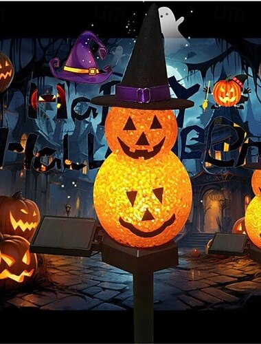  Halloween pompoen tuinlamp op zonne-energie spookverlichting voor in de tuin, grafsteen, tuin, gazon, patio, decoratieve padverlichting, 1x 2x