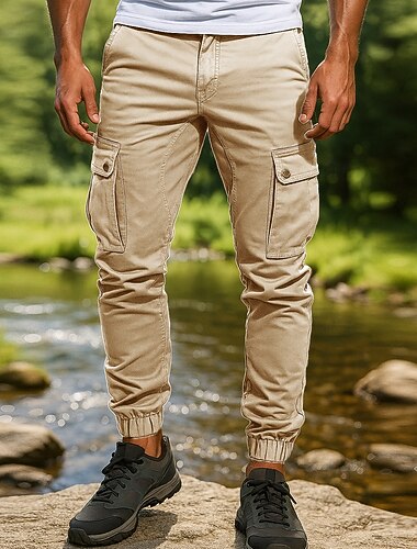  男性用 カーゴパンツ ハイキング パンツ アウトドア レギュラー 防水 防風 ボトムズ ポケット ブラック アーミーグリーン コットン キャンピング＆ハイキング ランニング S M L XL XXL