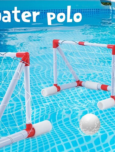  Vattenvolleybollspelset med dubbeldörrar, praktiskt poolparty, vattenaktiviteter, inkluderar 2 bollgrindar, 1 boll och uppblåsningsanordning, lämplig för