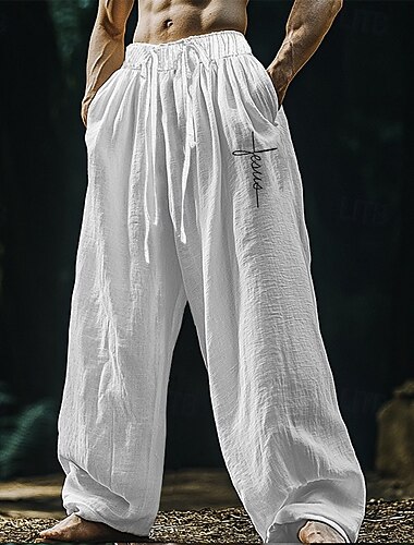  Per uomo Pantaloni di Lino Pantaloni Pantaloni Estivi Pantaloni da Spiaggia Tasca Elastico in vita Coulisse Semplice Comodità Traspirante Vacanza Quotidiano Ferie Hawaiano Boho Nero Bianco