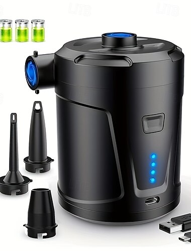  5200mAh充電式ポータブルワイヤレス電動インフレータブルポンプ - スイミングプールエアマットレス用デュアルパーパス &もっと - 黒