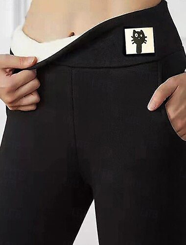  Dam Byxor Damasker Streetwear Ledigt Fullängd Naturlig Slät Elastisk midja Bekväm Gata Dagliga kläder Helgen Svart Vinter Normal