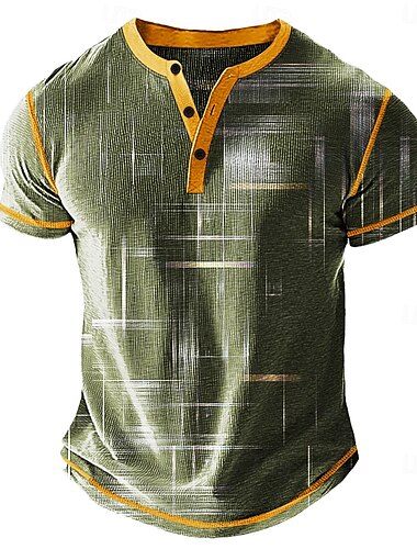  Pánské Grafika Abstraktní Tričko Henley Waffle Tričko Krátký rukáv Denní Retro Klasické Outdoorové sporty Ležérní Dovolená Jaro léto Celý rok Bledě růžová Zelená Khaki Světle šedá Henley Tričko Henley