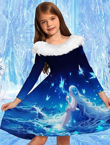  Mädchen' 3D Grafik Kleid Langarm Frühling Herbst Urlaub Täglich Ferien Schön Süß Kinder 4-12 Jahre Partykleid A Linie Kleid Knielang Normale Passform