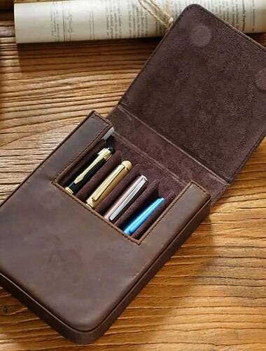  Astuccio portapenne vintage in vera pelle con 6 scomparti portapenne rimovibile, astuccio portapenne retrò, borse per scuola e ufficio