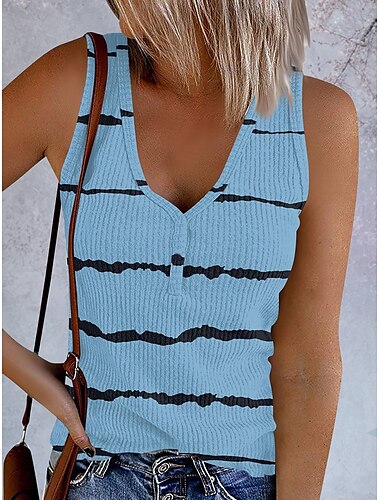  Mulheres Camisola Regata Gráfico Listrado Vintage à moda Casual Sem Manga Sem Mangas Decote V Tops regulares Diário Imprimir Rosa Verde Tropa Azul Verão Primavera