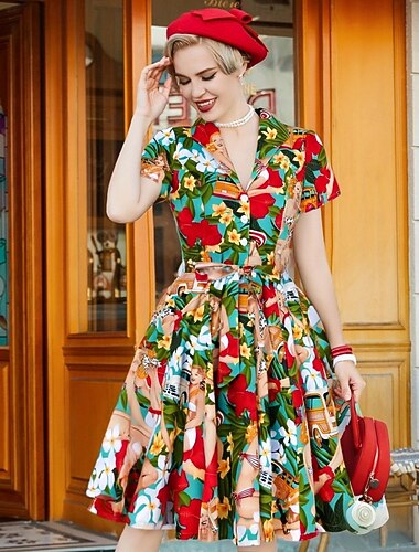  retro vintage 1950-es évek vakációs ruha flare ruha női jelmez vintage cosplay alkalmi mindennapi rövid ujjú ruha maskara