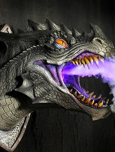  Socha draka s LED kouřovým efektem, 3D nástěnná umělecká závěsná socha pro zahradu nebo domácí dekoraci