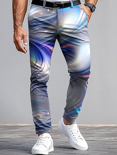  Herr Kostymbyxor Långbyxor Slim fit-byxor med fickor Gradientfärg Abstrakt konst Fullängd Utomhus Semester Ledigt Rodnande Rosa Blå Microelastisk