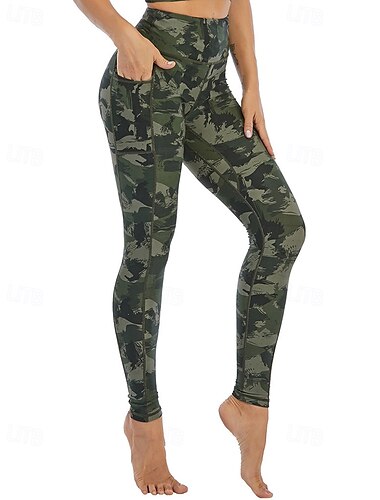  Naisten Caprileggingsit Jooga leggingsit Taskut Vatsatuki Korka vyötärö Kuntosali Urheilu Pilates Alaosat Musta Armeijan vihreä Vihreä Syksy Urheilu Urheiluvaatteet Tiukka istuvuus