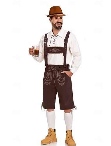  Oktoberfest Lederhosen Πουκάμισο Αλπικό καπέλο βαυάρος Γερμανικά Λιβάδια Ανδρικά Απόκριες Πάρτι Φεστιβάλ Μπύρας Πανί παραδοσιακού στυλ Μπλούζα Κοντά Παντελονάκια Σύνολα