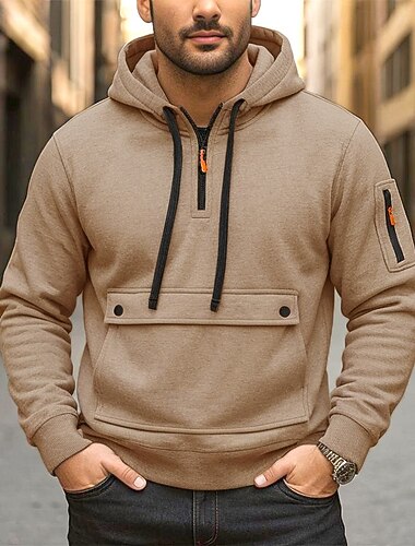  Hombre Sudadera Sudadera con capucha y cremallera de un cuarto Sudadera con capucha de lana Sudadera táctica con capucha Negro Azul Marino Caqui Gris Claro Gris Oscuro Con Capucha Plano Bolsillo