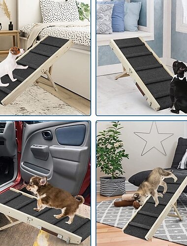  Dog Ramp for Couch, Bed or Car, Wooden 32.68" Long Pet Stairs for Small & Large Old Dogs & Cats, Hold up to 200lb, 4 Adjustable Height from 10" to 19", Portable Doggie Steps, Excellent Traction