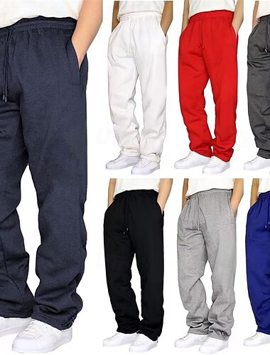  男性用 アスレチックパンツ スウェットパンツ ズボン ストレートレッグスウェットパンツ ポケット 弾性ウエスト ドローストリング 平織り 履き心地よい スポーツ・アウトドア 日常 ファッション カジュアル ブラック ホワイト マイクロエラスティック