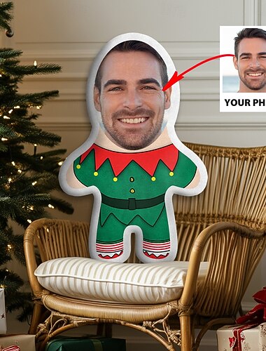  כרית פנים בהתאמה אישית לחג המולד תמונה מותאמת אישית כרית מינימלית כרית הומנואידית מתנה מצחיקה לחג המולד עבורו ועבורה בובת מינימן