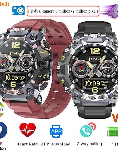  P888 Montre intelligente 1.508 pouce Smartwatch Montre Connectée Bluetooth 4G Podomètre Rappel d'appel Moniteur d'Activité Compatible avec Android iOS Unisexe GPS Longue Veille Étanche IP68 Boîtier