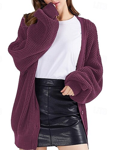  Damskie Sweter Sweter rozpinany Moda Moda miejska Codzienny Jednokolorowe Prążkowany Otwarty przód Dzianiny Długi rękaw Długie topy Robić na drutach Święto Wyjściowe Weekend Czarny Biały Jesień Zima