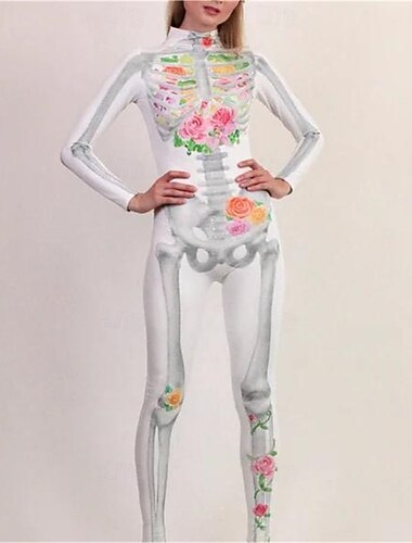  Skelet Sukkerskalle Halloween Bodysuit Kattedragt til hele kroppen Skræmmende kostume Børne Voksne Herre Dame Drenge Halloween Karneval De dødes dag Ydeevne Fest Natklub Nemme Halloween kostumer Klæd