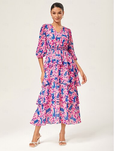  Női hétköznapi ruha Midi ruha Arcpír rózsaszín Absztrakt Sokszínű Nyár Tavasz Ősz V-alakú Szabadság XS S M