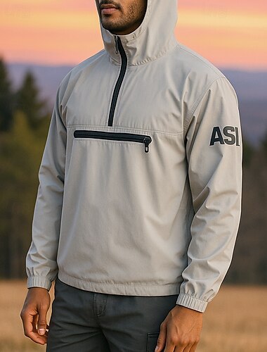  Men's Hiking top Long Sleeve Hooded Top Outdoor Waterproof Windproof Quarter-Zip Polyester Black White Red Fishing Camping / Hiking / Caving Running