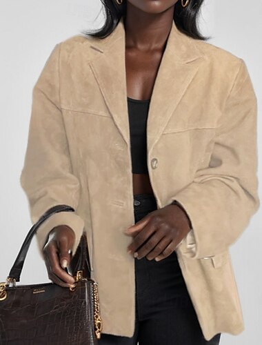  Mujer Abrigo chaqueta Mantiene abrigado Cómodo Bolsillo Botones Moda Moderno Plano Trabajo Diario Regular Cuello Vuelto Ajuste regular Manga Larga Ropa de calle Negro Marrón Caqui Otoño Invierno
