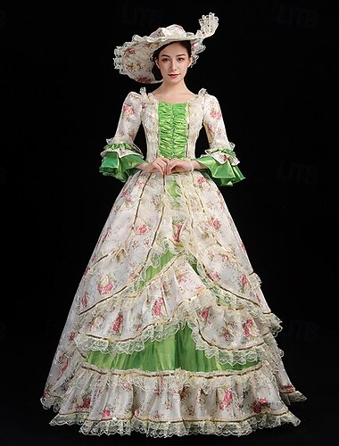  ancien Rococo Renaissance Maxi Robe Normal Juliette Princesse Reine Elizabeth Plissé Volanté Princesse Col carré Déguisement Femmes Halloween Carnaval Mascarade Performance Soirée Halloween Adultes
