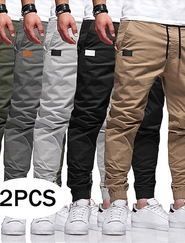  Pánské Kargo kalhoty Nákladní kalhoty Běžci Kalhoty Chino kalhoty Kapsy Šňůrky Elastická manžeta Bez vzoru Plná délka Outdoorové sporty Běh prázdniny Šik ven Světle šedá + modrá Černá + námořnick