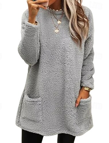  Per donna Felpa Pullover Felpe Semplice Streetwear Casual Manica Lunga Girocollo Top Regolari Streetwear Ferie Tasca Nero Bianco Vino Grigio Autunno Inverno