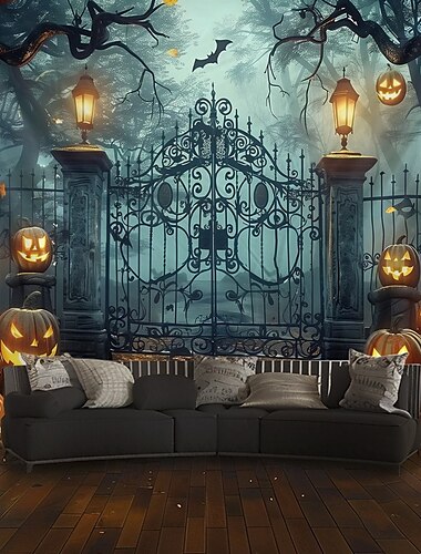  Halloween Hängande Tapestry Spökhus Fotograf Bakgrund Jack O Lantern Vägkonst Stor Tapestry Mural Dekor Pläd Gardin Hem Sovrum Vardagsrum Dekoration Döds-självporträtt
