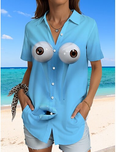 Per donna Camicia Grafico 3D Quotidiano Elegante Manica Corta Colletto a Camicia Top Regolari Quotidiano Giallo Azzurro cielo Arancione Estate Primavera