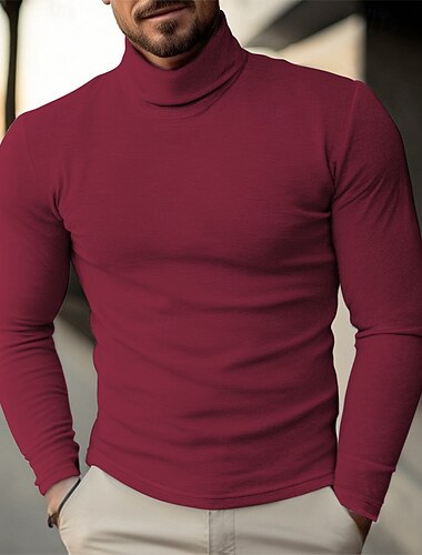  Homme Pull Pull Tricoté Côtelé Tricoter Hauts Réguliers Tricoté Uni Col roulé Mode Occasionnel Vacances Tenue quotidienne Vêtement Tenue Automne & Hiver Vin Noir S M L