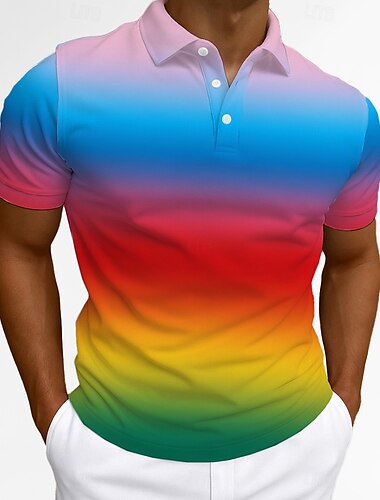  Męskie Gra polo Biznes Codzienny Wieczorne Krótki rękaw Moda Wypoczynek Gradient ramp Guziki Lato Niebieski Żółty Gra polo