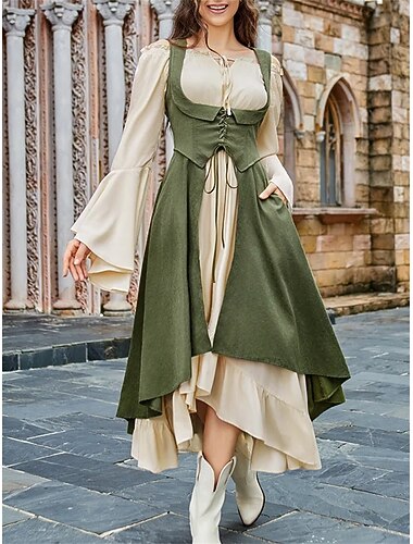  Medievale Rinascimento Abito da cocktail Costume Cosplay Abiti da Ballo Vichingo Straniero Costume Per donna Celtico Costumi da pirata Fantasia Mascherata LARP Fiera Rinascimentale Festival Adulti