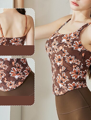  Women's Yoga Bra Yoga Crop Tank Top Underwear Quick Dry Medium Support Breathable Paded Backless Printing Sport Activewear Black Purple Gym Athletic Pilates