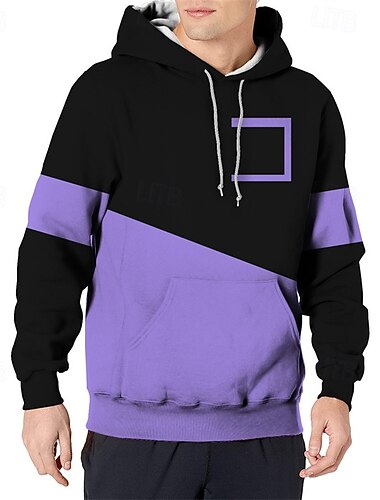  Homens Moletom Roxo Verde Com Capuz Bloco de cor Patchwork Bolsos Desportos e Ar livre Diário Feriado Poliéster Roupa de rua Básico Casual Primavera Outono Roupa Moletons Moletons