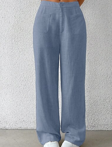  Women's Wide Leg Slacks Streetwear Casual Full Length Natural Plain Pocket Comfortable Outdoor Vacation Daily Apricot Fall Regular Fit