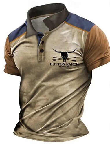  בגדי ריקוד גברים Western Wear חולצות פולו חולצת גולף שרוולים קצרים חולצות פולו חולצות עם צווארון וינטאג' יום יומי בגדי נופש תלבושות למסיבה כפתורים הדפסת תלת מימד לבן פול חאקי